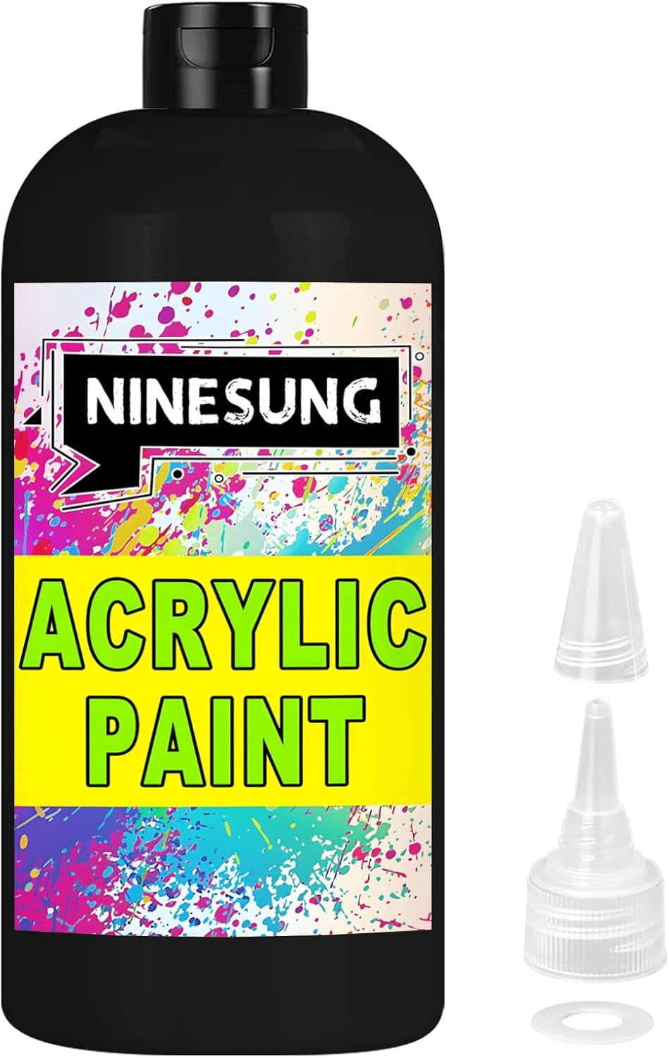 ninesung Black Acrylic Paint - Bulky-Size - 17 oz/500 ml Acrylic Paints Professional Artists Painting for Canvas Fabric Rock Easter Egg Wood Ceramic Glass Art Craft Painting (Black, 17 Fl Oz)