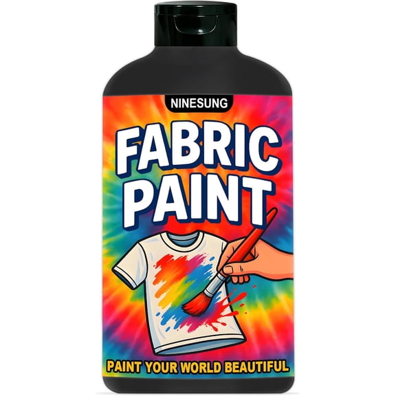 ninesung Black Fabric Paint for Clothes, 34 oz Jumbo Size - Non-Toxic Acrylic Textile Paint for T-Shirts, Shoes, Jeans, Bags, DIY Projects & Art - Vibrant & Wash-Resistant (Black,34 Fl Oz)