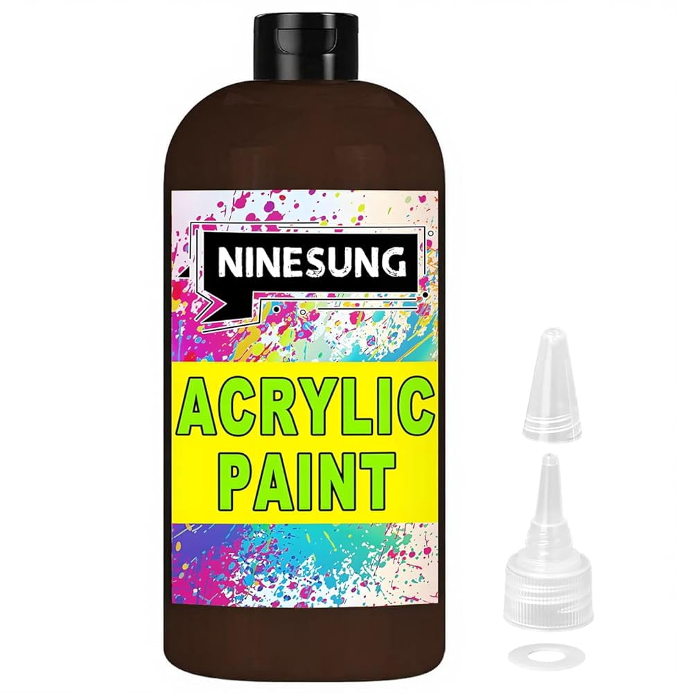 ninesung Brown Acrylic Paint - Bulky-Size - 17 oz/500 ml Acrylic Paints Professional Artists Painting for Canvas Fabric Rock Easter Egg Wood Ceramic Glass Art Craft Painting (Brown, 17 Fl Oz)