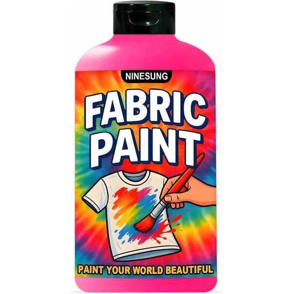ninesung Hot Pink Fabric Paint for Clothes, 34 oz Jumbo Size - Non-Toxic Acrylic Textile Paint for T-Shirts, Jeans, Bags, Shoes, DIY Projects & Art - Vibrant & Wash-Resistant (Hot Pink,34 Fl Oz)