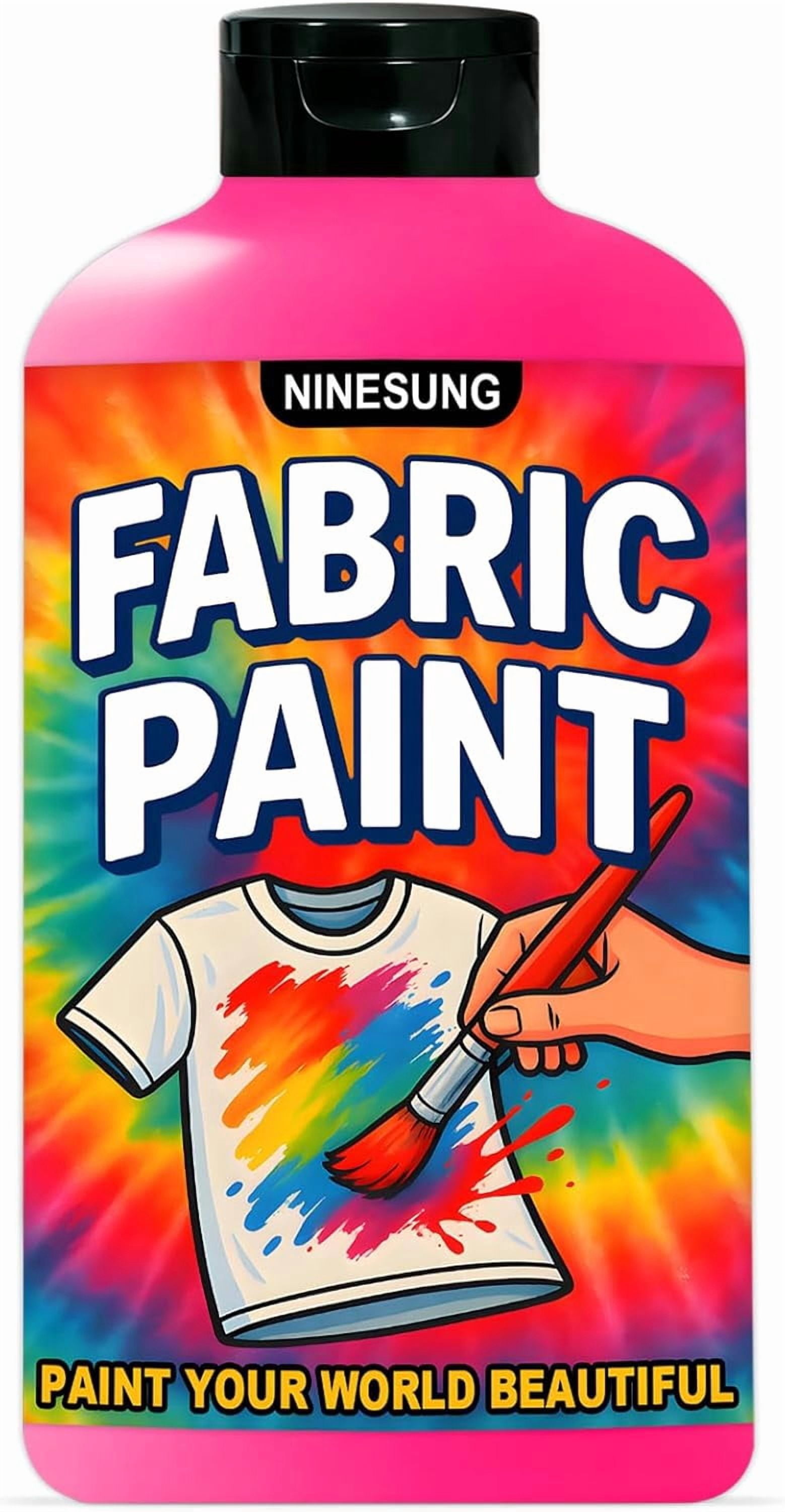 ninesung Hot Pink Fabric Paint for Clothes, Non-Toxic Acrylic Textile Paint for T-Shirts, Shoes, Clothing, Jeans, Bags, DIY Projects & Art - Vibrant & Wash-Resistant (Hot Pink,10.5 Fl Oz)