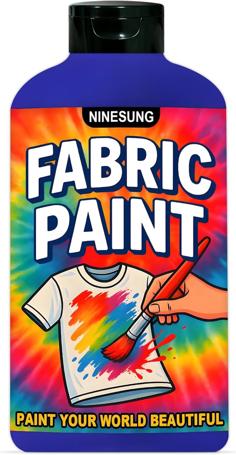 ninesung Navy Blue Fabric Paint for Clothes, Non-Toxic Acrylic Textile Paint for T-Shirts, Shoes, Clothing, Jeans, Bags, DIY Projects & Art - Vibrant & Wash-Resistant (Navy Blue,10.5 Fl Oz)