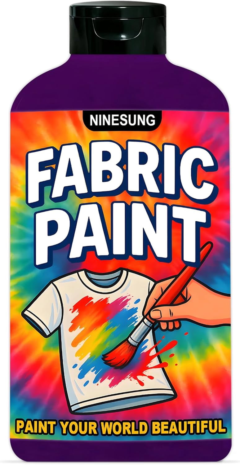 ninesung Purple Fabric Paint for Clothes, Non-Toxic Acrylic Textile Paint for T-Shirts, Shoes, Clothing, Jeans, Bags, DIY Projects & Art - Vibrant & Wash-Resistant (Purple,10.5 Fl Oz)