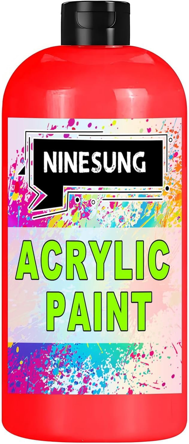 ninesung Red Acrylic Paint - Bulky-Size - 17 oz/500 ml Acrylic Paints Professional Artists Painting for Canvas Fabric Rock Easter Egg Wood Ceramic Glass Art Craft Painting (Red, 17 Fl Oz)