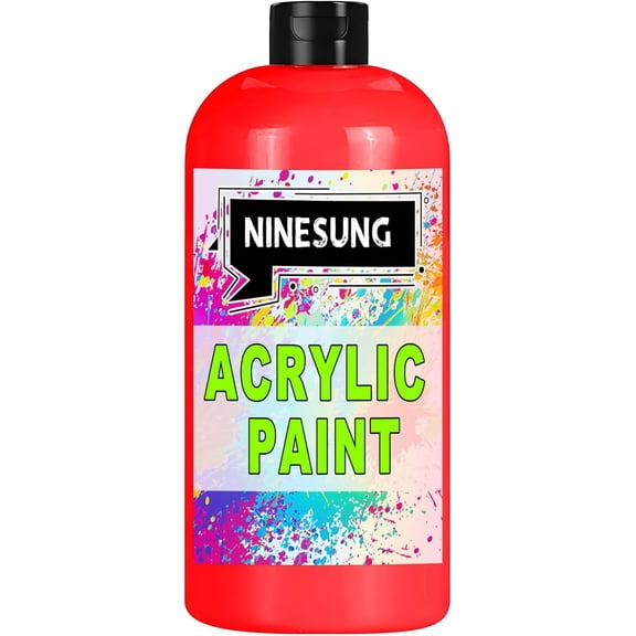 ninesung Red Acrylic Paint - Bulky-Size - 17 oz/500 ml Acrylic Paints Professional Artists Painting for Canvas Fabric Rock Easter Egg Wood Ceramic Glass Art Craft Painting (Red, 17 Fl Oz)