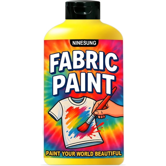 ninesung Yellow Fabric Paint for Clothes, Non-Toxic Acrylic Textile Paint for T-Shirts, Shoes, Clothing, Jeans, Bags, DIY Projects & Art - Vibrant & Wash-Resistant (Yellow,10.5 Fl Oz)