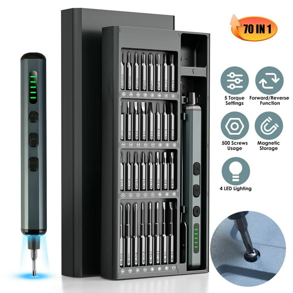 (*YYL-Design*)--1Set 70 In 1 3.7V Mini Electric Screwdriver Kit Rechargeable Magnetic Repair Tool Kit With 5 Torque Settings 64 S2 Precision Bits 4 LED Lights For Phone Camera Laptop Watch Repair';.,