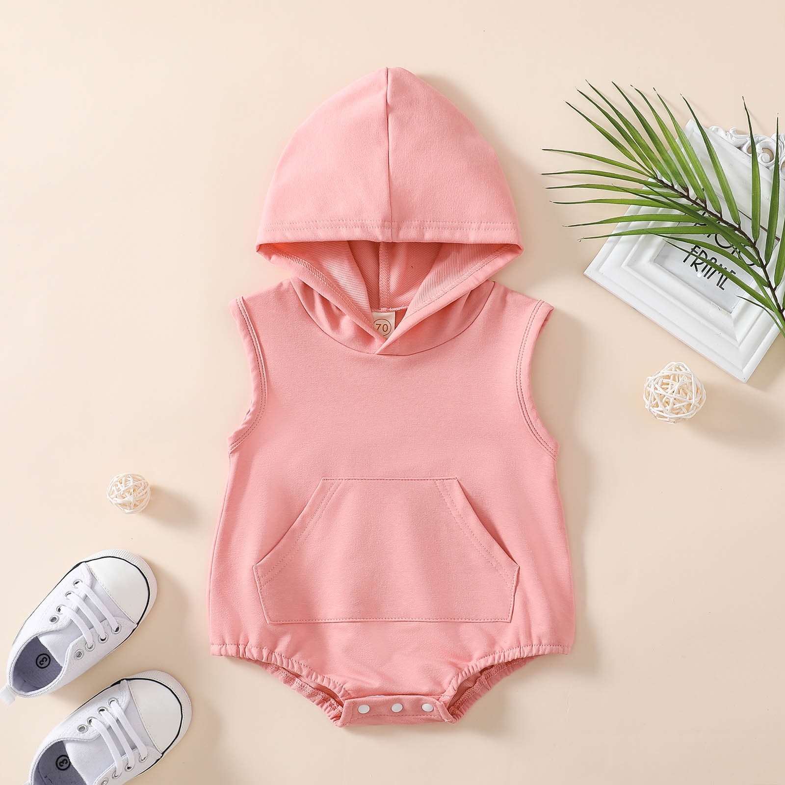 niuredltd boys girls sleeveless solid hooded pullover romper sweatshirt