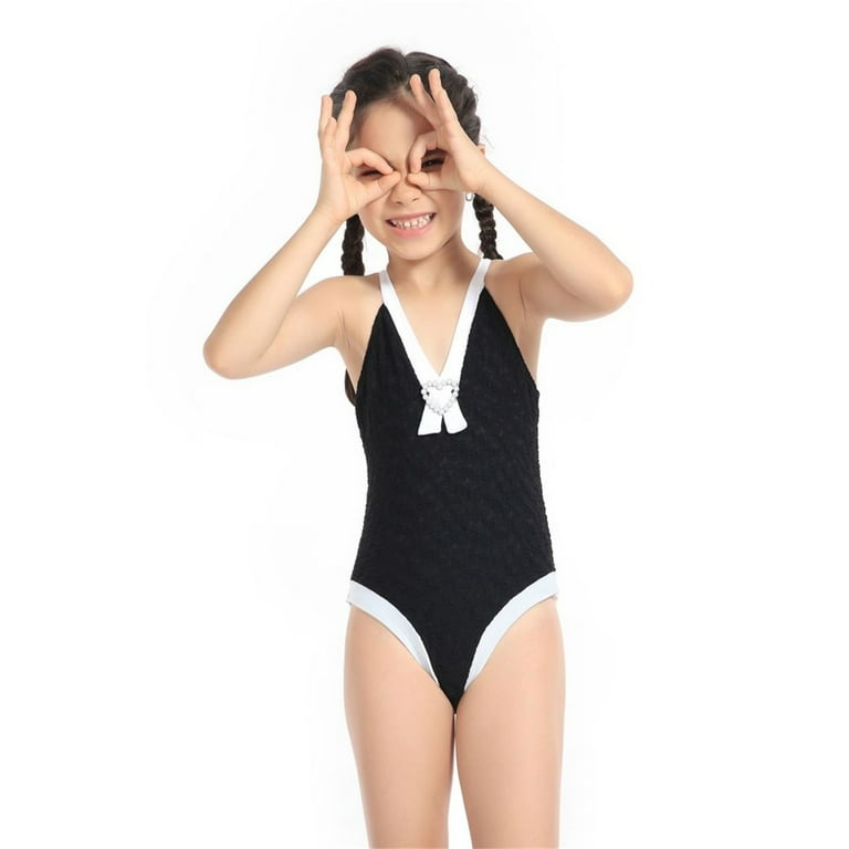 Teen Kids Girls Swimsuits OnePiece Kids Black Swimsuits Chest Pads Girl Sun