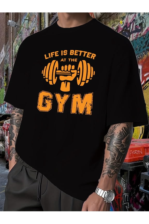 niuwang men s gym slogan graphic t shirt light motivational print with weightlifting design breathable loose fit casual for gym casual attire machine wsame style