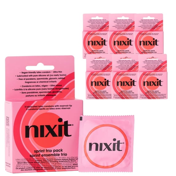 nixit Condoms | Ultra-Thin & Lubricated | No UTI Causing Chemical Irritants | Free from Toxins, Parabens, Spermicide, Glycerin & Fragrances | Vegan-Friendly Latex | 53mm Wide, 190mm Long (6 x3 Count)