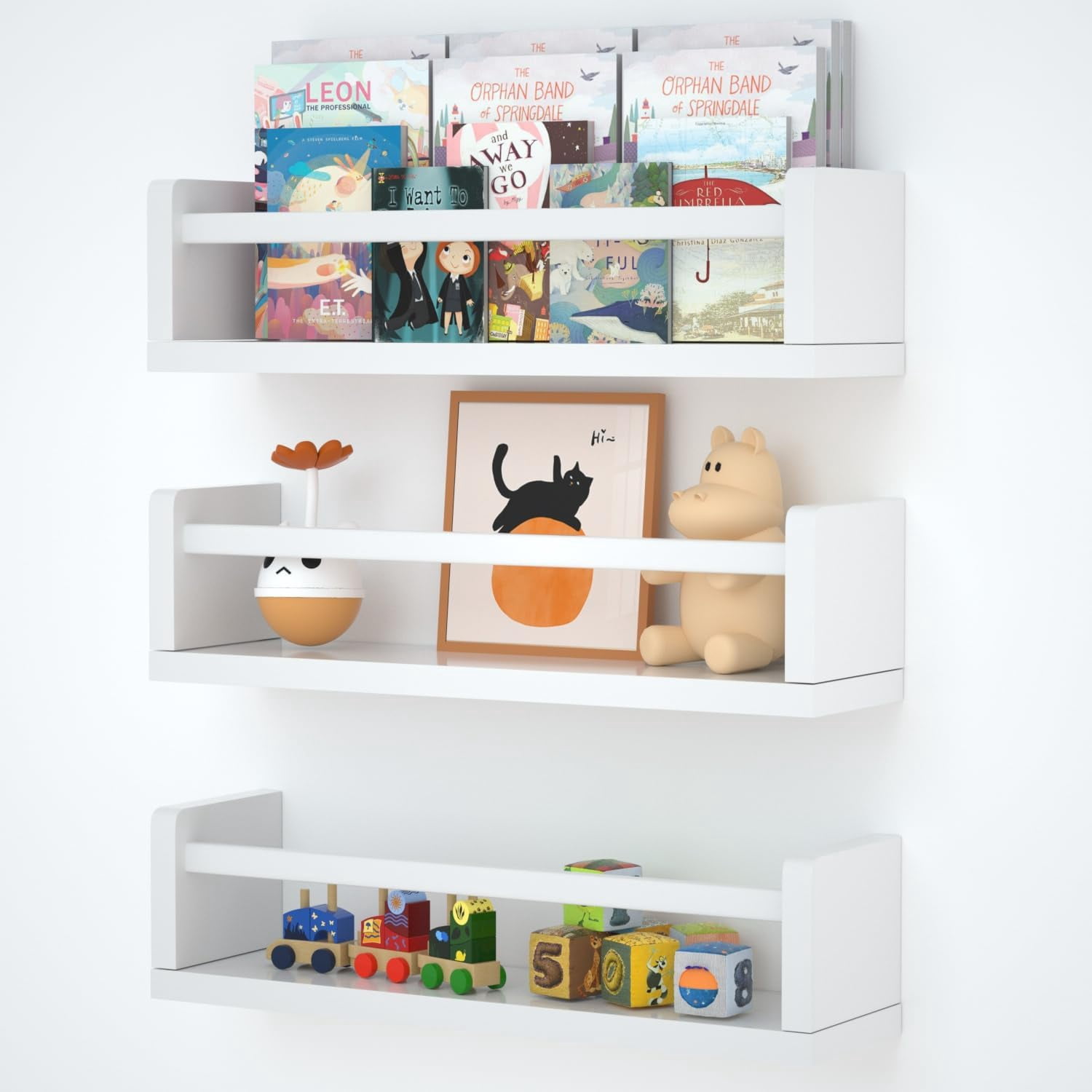 njighty JKLCH Nursery Floating Shelves for Kids Room Wall Book Shelves for Living Room Book ...
