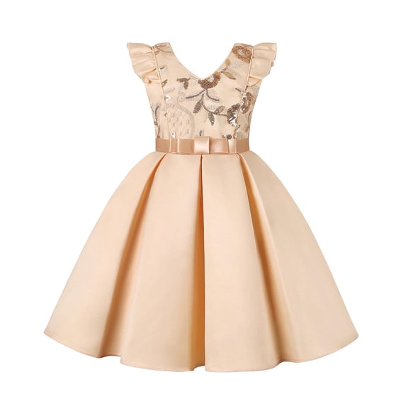 njshnmn Dress for Girls Spring Grils Summer Dress Party Pageant Lace Tulle Dress Gold, 7-8 Years