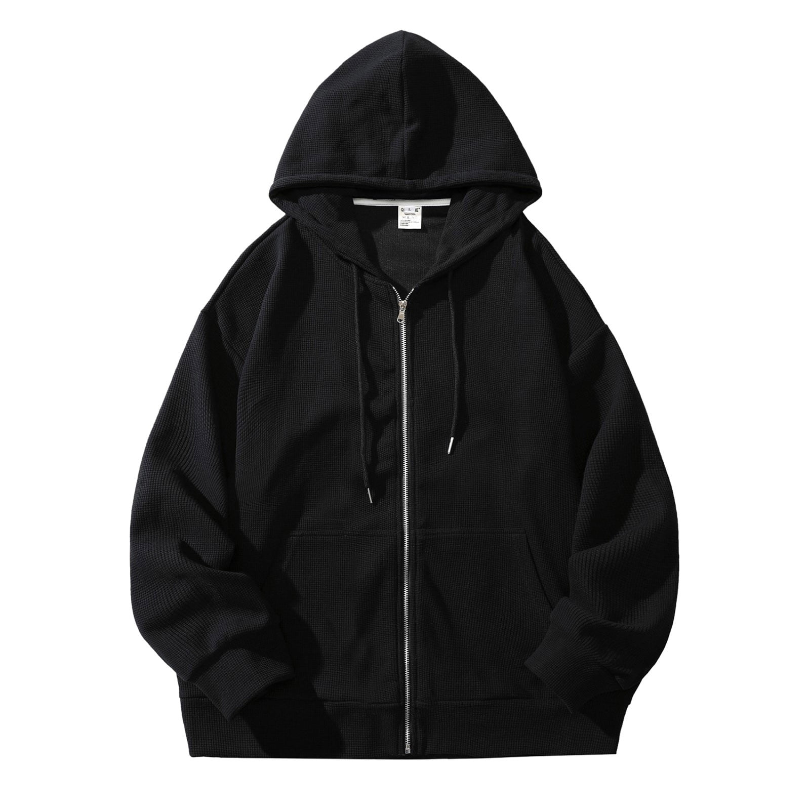 Men's Solid Black Hooded Zipper Jacket main image 1