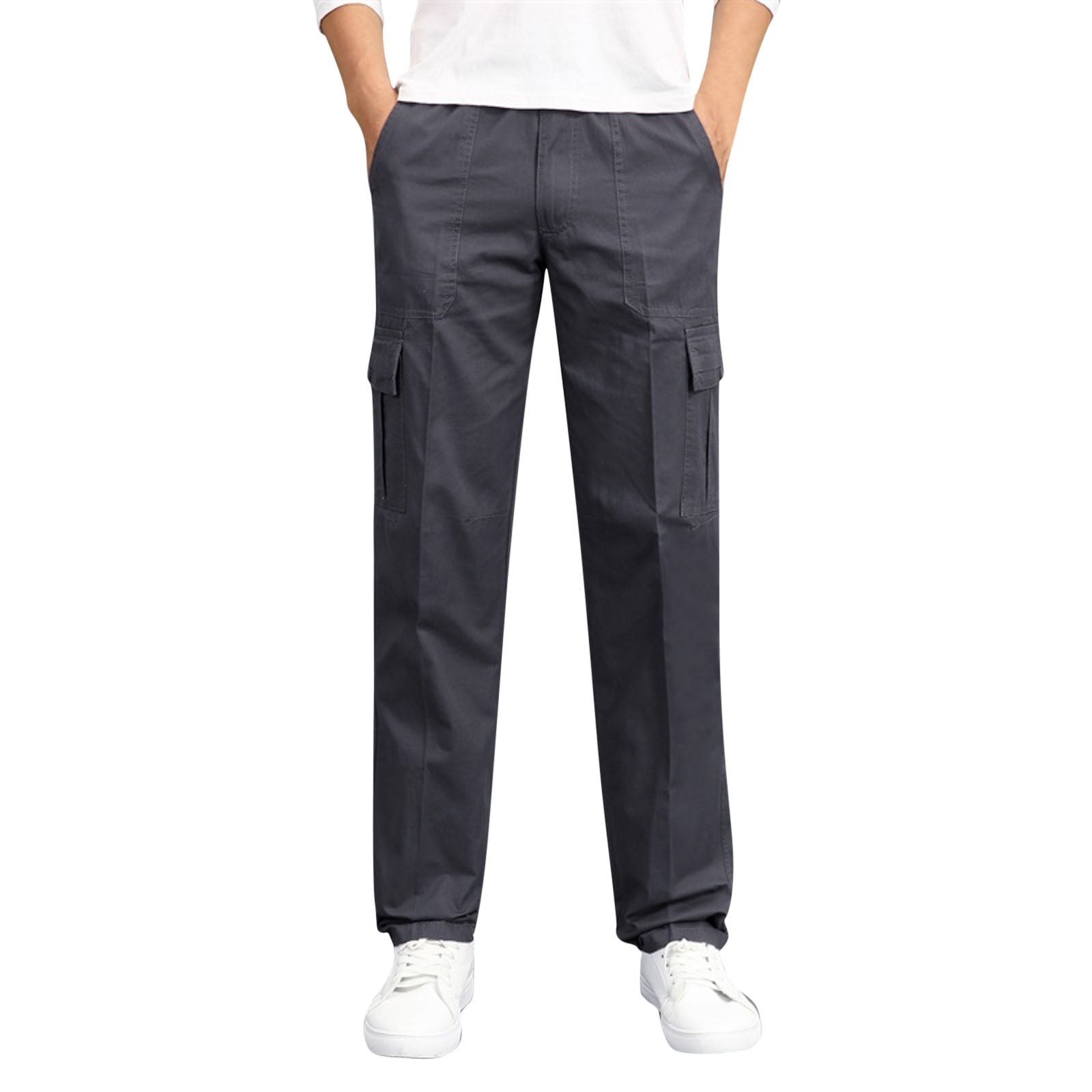 njshnmn Men Plus Size Cargo Trousers Men's Slim Fit Stretch Cargo Jogger  Pants, Grey, L 