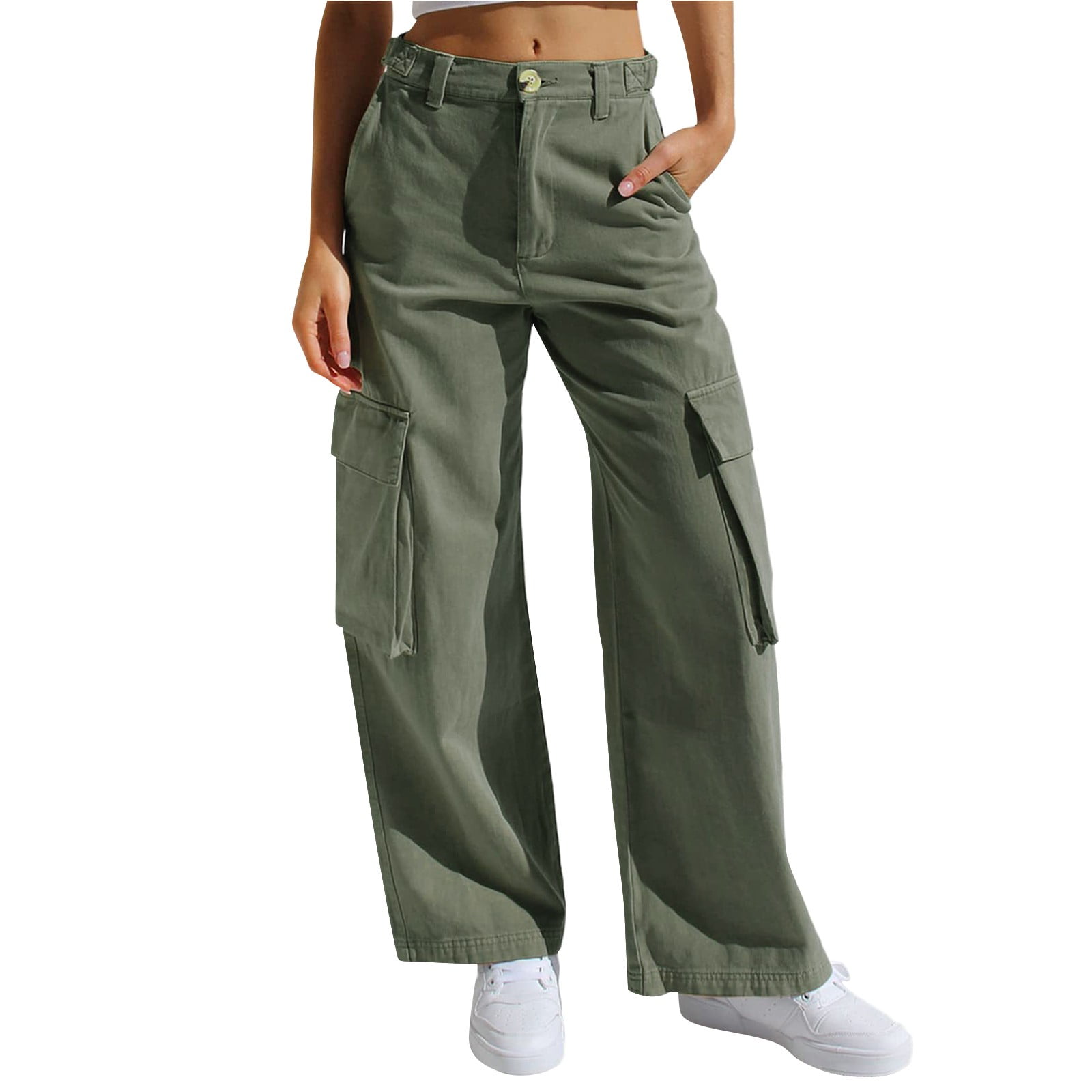 njshnmn Women Low Waist Cargo Pants Multi Pockets Utility Work Pants