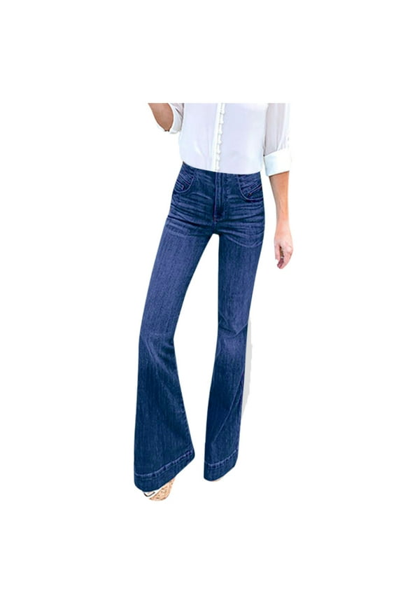 Women's Jeans High Rise Stretch Wide Leg Denim Pants Trendy Slim Fit Slit Flared Bell Bottom