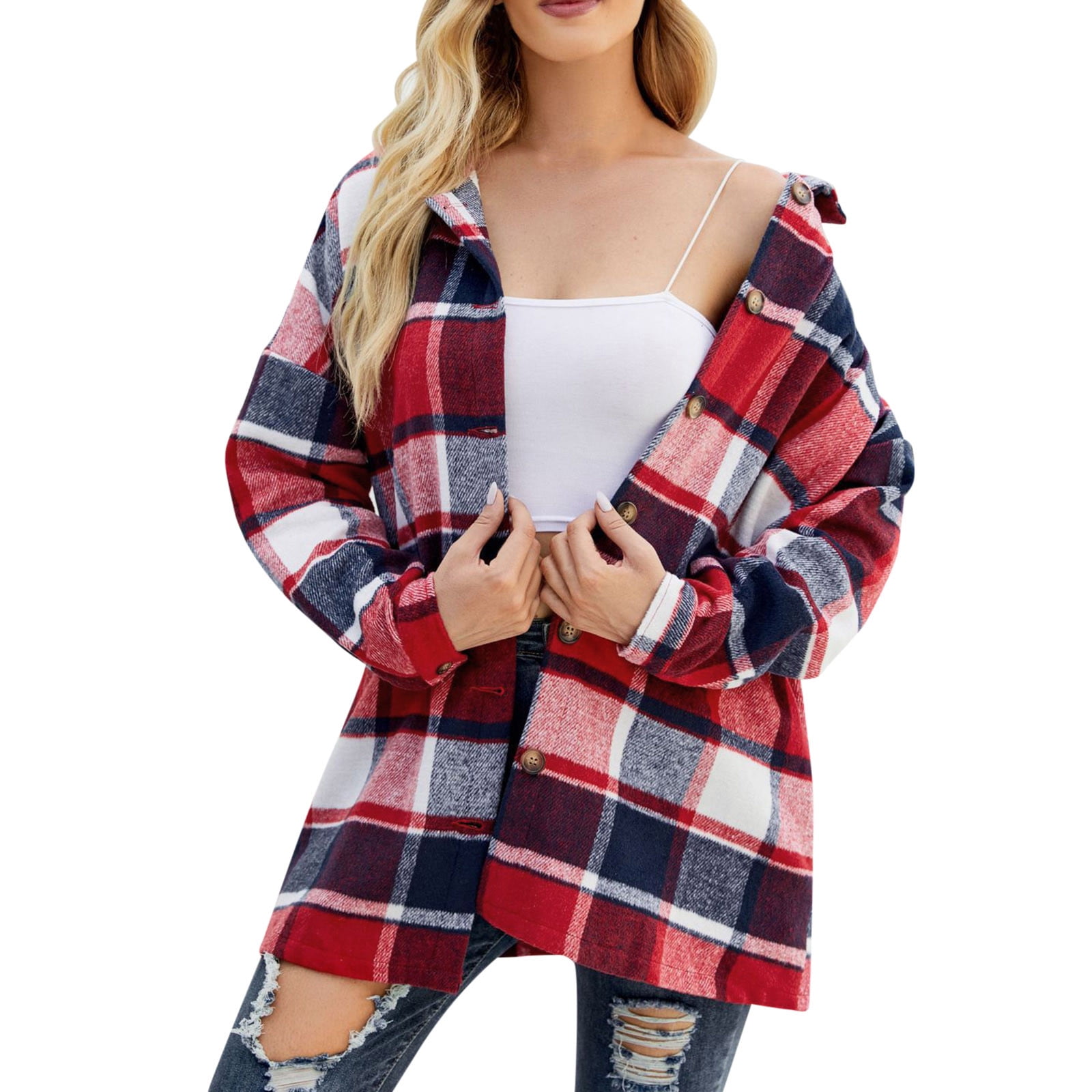 njshnmn Womens Button Down Shacket Long Sleeve Button Down Boyfriend