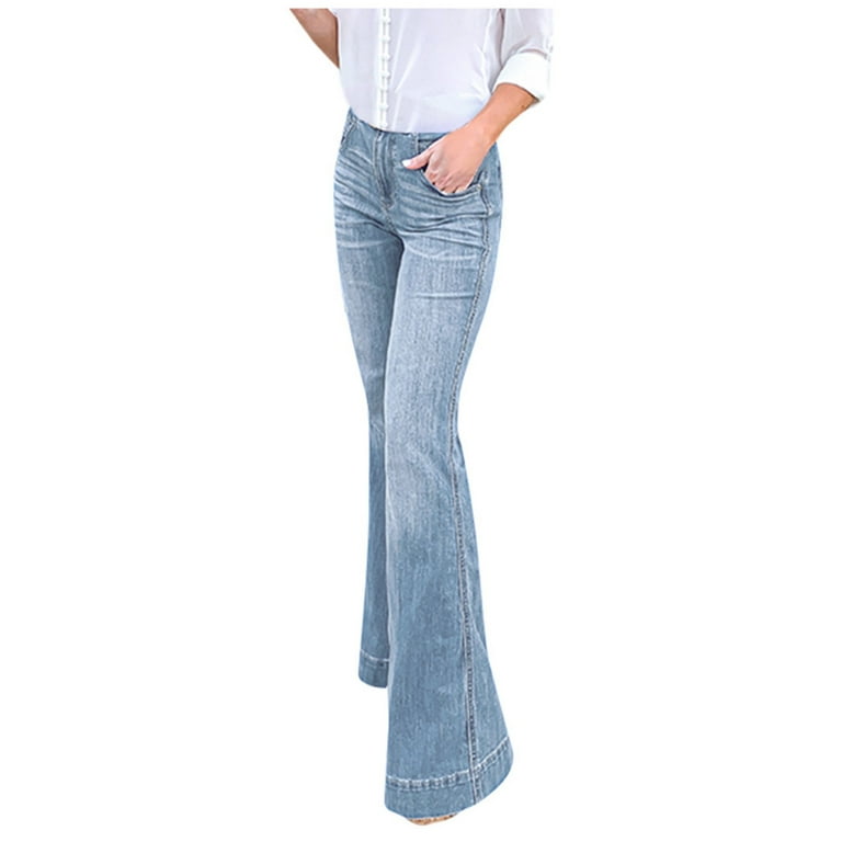 Women's Flare Bell Bottom Jeans Destroyed Ripped Flare Denim Pants