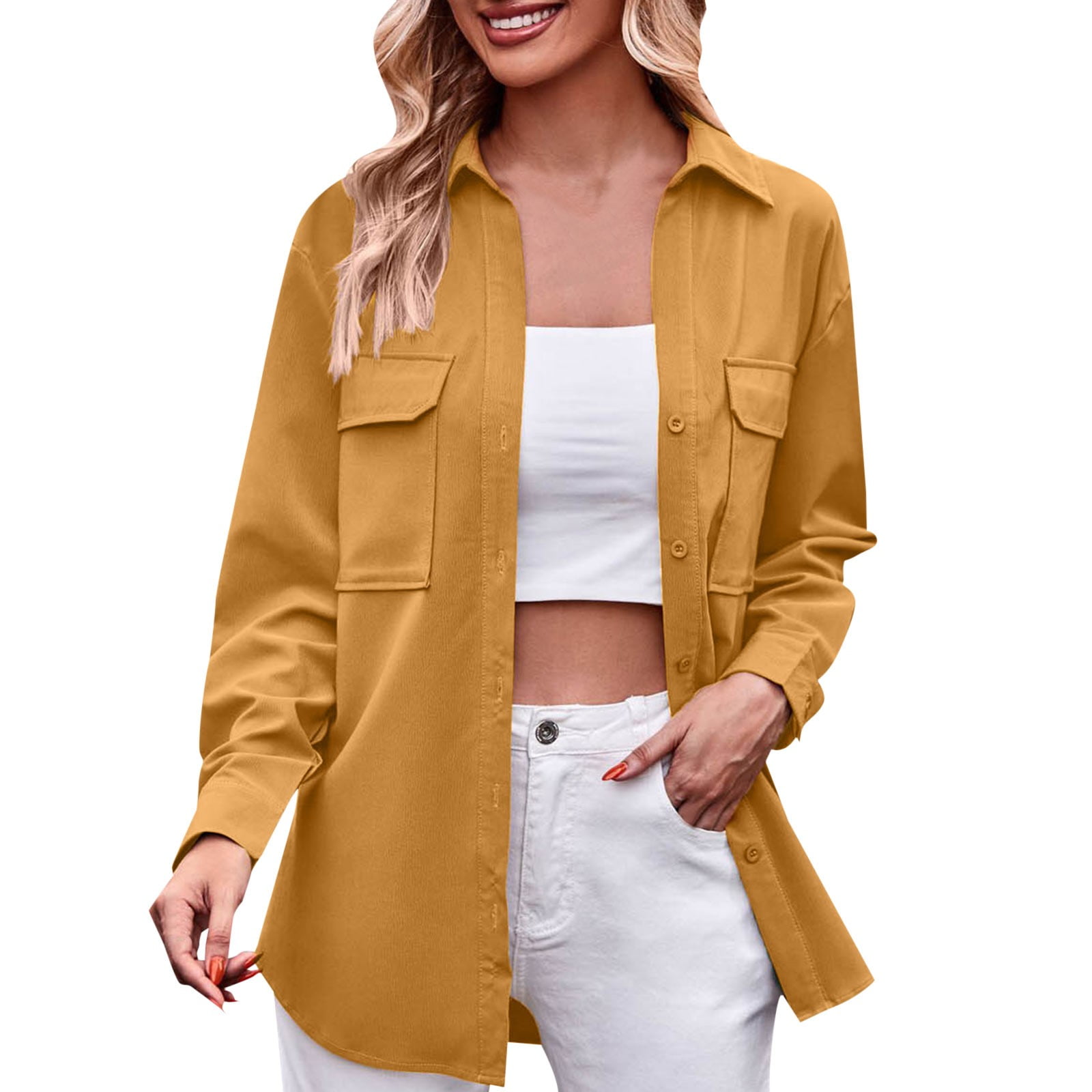 njshnmn Womens Shirt Jacket Long Sleeve Oversized Button Down Shirts