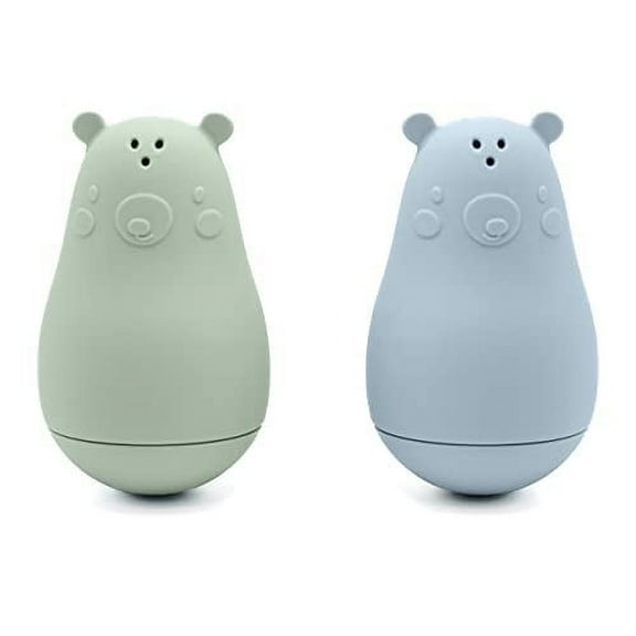 noüka Bear Bath Toys | 2-Pack | 100% Food-Grade Silicone | Squeeze & Squirt Water | Safe & Soft | Dishwasher Friendly | Leaf/Lily Blue