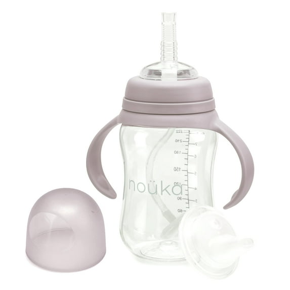 noüka Tritan Plastic Transitional Sippy Cup with Weighted Straw | Leak Proof and Easy Grip | Removable Handles | Bloom