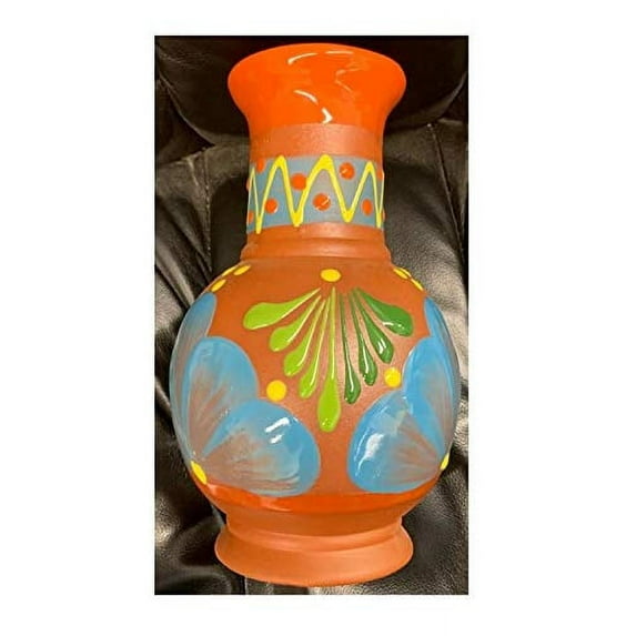 no!no! Made in Mexico Maxican Florero Jarron De Flores De Barro Clay Flower Vase Hand Painted