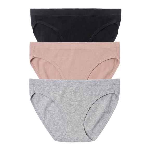 no nonsense Women's Soft & Breathable Cotton Bikini Panties 3-Pack Underwear for Women, Asst 2: Black/Cameo Rose/Heather Grey, Small