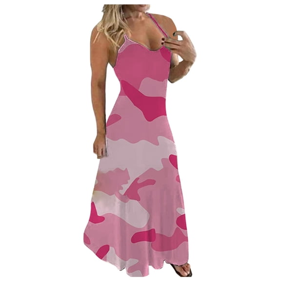 noarlalf summer dresses for women women's ladies plus size camouflage sleeveless v-collar long dress maxi dress plus size dress for women
