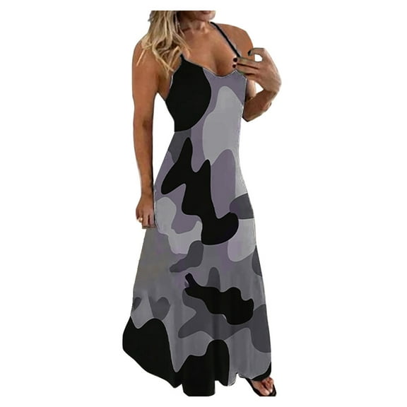 noarlalf summer dresses for women women's ladies plus size camouflage sleeveless v-collar long dress maxi dress plus size dress for women