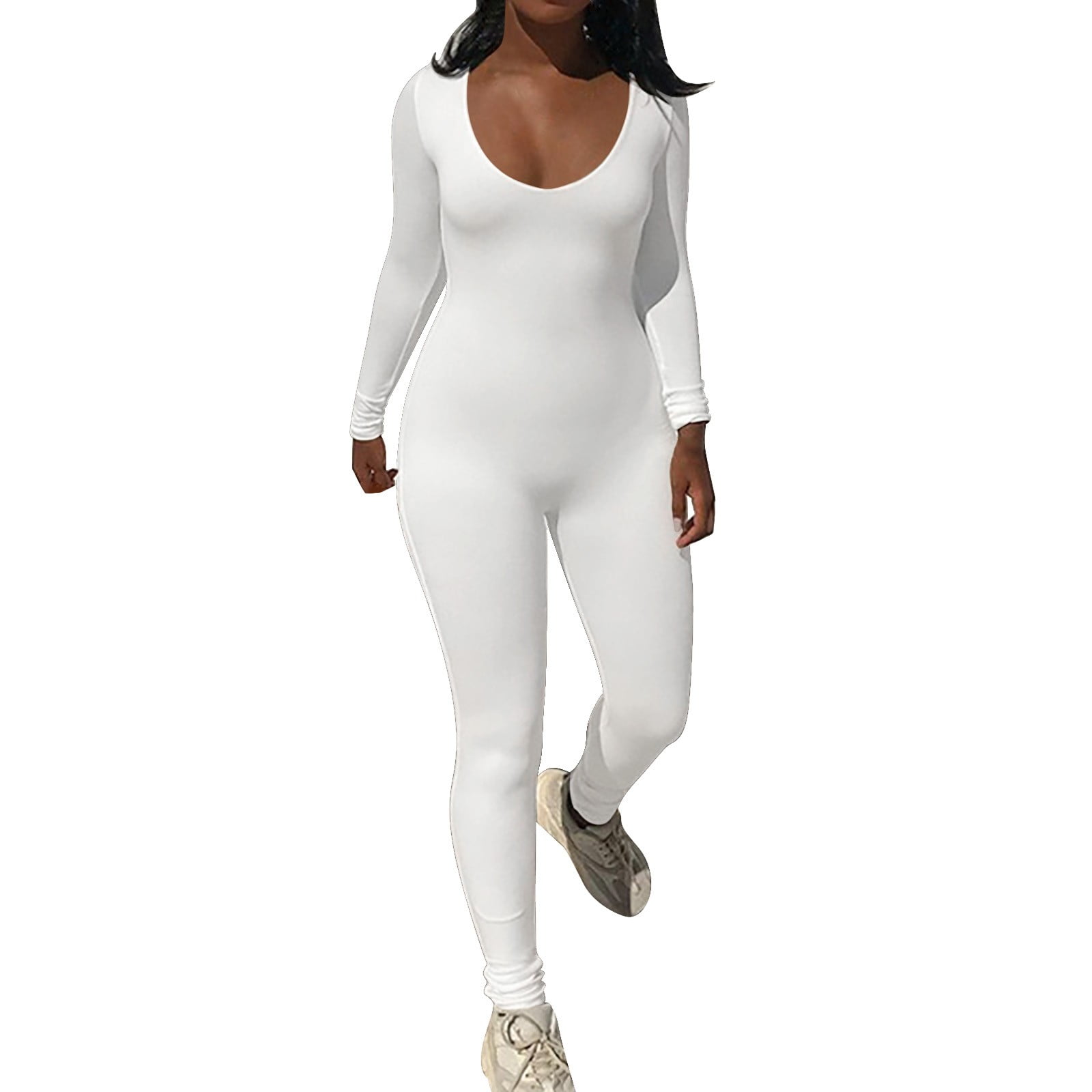 Long Sleeve Yoga Jumpsuit with Pockets Brown