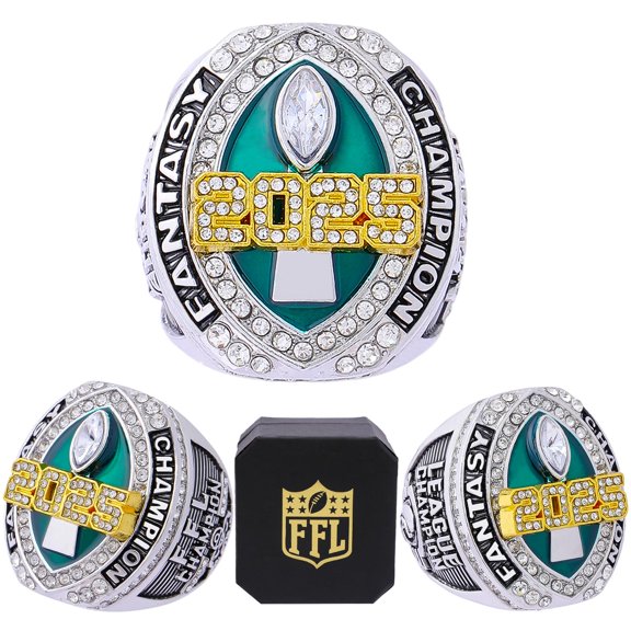 noblehead 2025 Fantasy Football Championship Ring | Heavy FFL Champion Trophy Ring | Gold Silver Tone Plated Award Trophy for Fantasy Football League Winner (twenty-five, size 13)