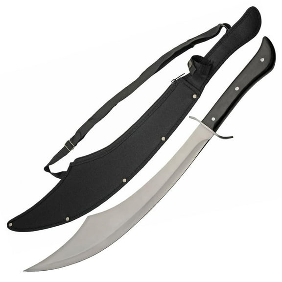 nobrand 25" Arabian Scimitar Machete Full Tang Curved Arabian Sword with 18" Stainless Steel Blade, Black Wood Handle & Nylon Sheath Real Sword for Adults, Camping & Display