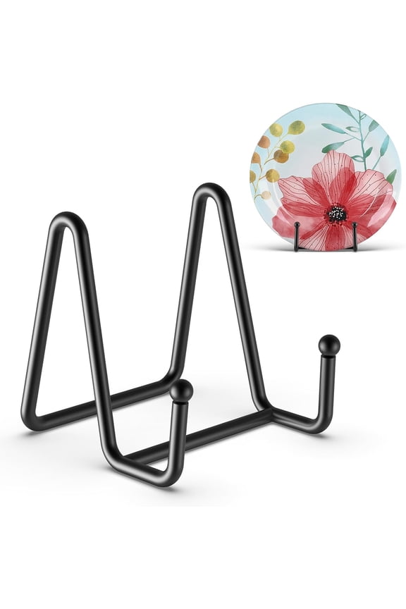 3 Pack 3 Inch Plate Stands for Display Picture - Small Table Top Display, Decorative Metal Frame Holders for Book, Photo and Platter, Tabletop Art, Black