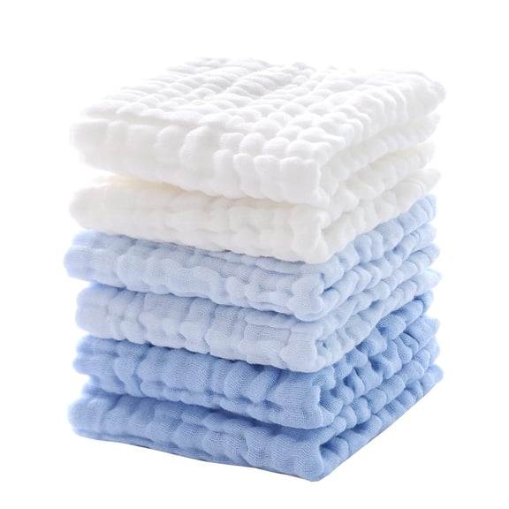 nobrand Baby Washcloths - Soft Face Cloths for Newborn, Absorbent Bath Wipes, Burp Cloths or Towels, Baby Registry as Shower. Pack of 6-12x12 inches (Blue)