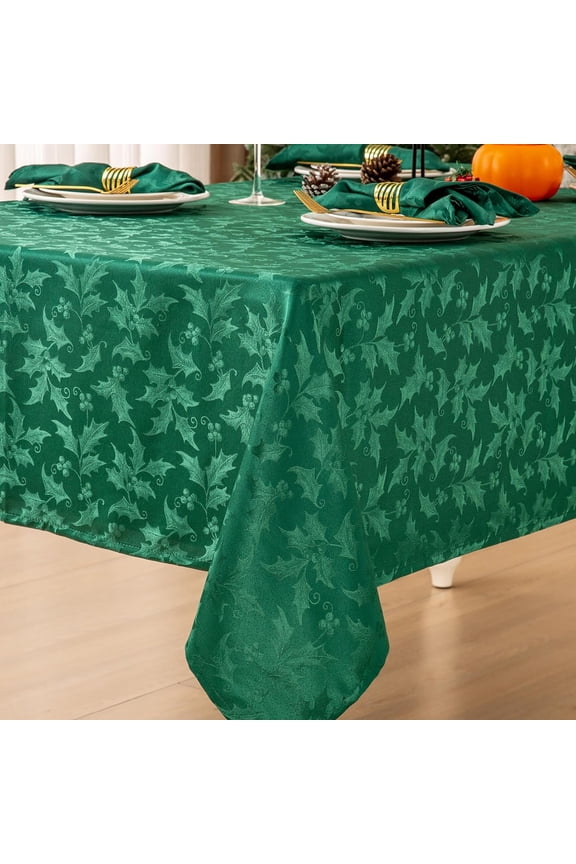 Christmas Jacquard Tablecloth Waterproof Elegant Damask Floral Pattern Table Cloth, Heavy Weight Wipeable Wrinkle Free Table Covers for Dinner or Daily Uses (Green, 60" x 104" (8-10 Seats))