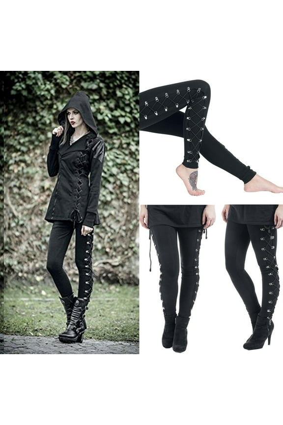 Black Cargo Pants Women, Side Black Pans Up Leggings Skinny Women Fashion Trousers Gothic Lace Lady Pants