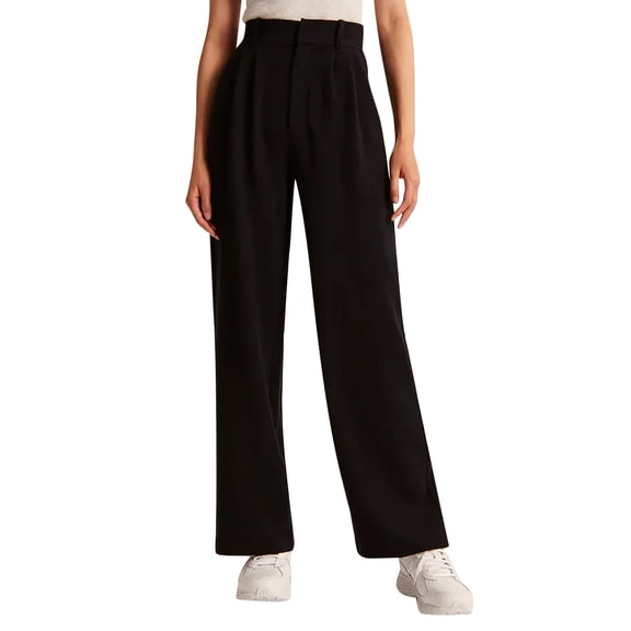 nochalofo Black Linen Pants Women, Womens Casual Wide Leg Dress Pants High Waist Tailored Button Down Trousers with Pockets