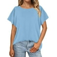 thumbnail image 1 of nochalofo Blue Boat Neck Leisure Graphic Tees for Women, Batwing Sleeve Oversized T Shirt Loose Crew Top, 1 of 6