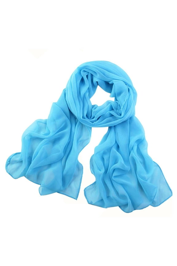 Blue Silk Scarf for Women, Thin Lady Beach Shawl Girls Chiffon Wrap Scarves Women Scarf Soft Long Scarf