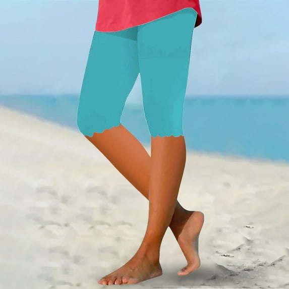nochalofo Blue Sweatpants Women, Capri Leggings for Women Knee Length Capri Leggings Summer Cropped Pants Casual Solid Comfy Capris