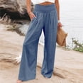 thumbnail image 1 of nochalofo Blue Sweatpants Women, High Waist Wide Leg Palazzo Pants for Women Smocked Elastic Waist Loose Comfy Casual Pajama Pants Pockets, 1 of 9