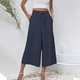 thumbnail image 1 of nochalofo Blue Women's Pants, Womens Flowy Wide Leg Pants Casual Summer Beach Elastic Waist Trousers Trendy Business Work Pants with Pockets, 1 of 5