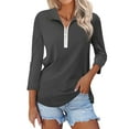 thumbnail image 1 of nochalofo Gray V-Neck Casual Womens Tops Dressy Casual, 3/4 Sleeve Tops Quarter Zip Collared Shirts Shirts Summer Tees, 1 of 3