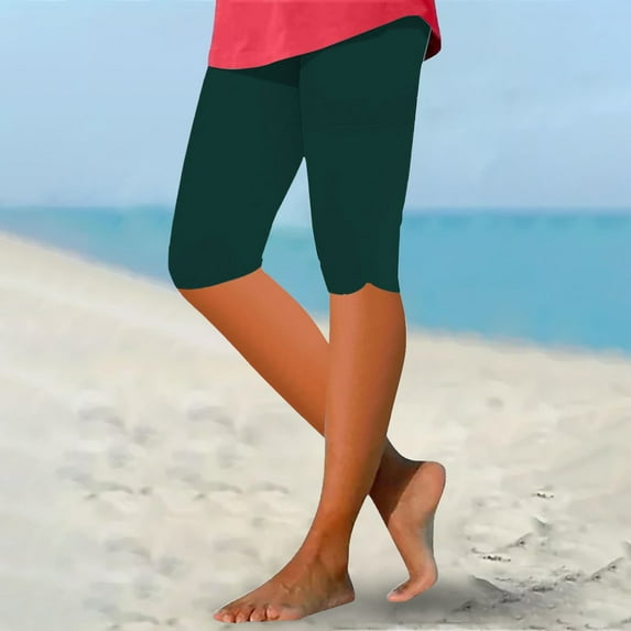 nochalofo Green Flare Leggings for Women, Capri Leggings for Women Knee Length Capri Leggings Summer Cropped Pants Casual Solid Comfy Capris