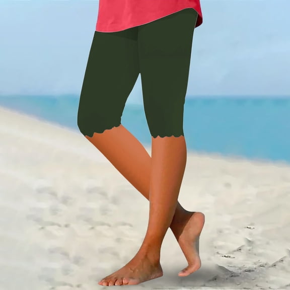 nochalofo Green Pajama Pants Women, Capri Leggings for Women Knee Length Capri Leggings Summer Cropped Pants Casual Solid Comfy Capris