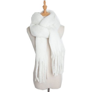 Handmade 100% Silk Large Long White Flower Scarf Shawl – 74x32 Inches, Floral Rectangle, Lightweight For All Seasons