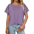 thumbnail image 1 of nochalofo Purple Boat Neck Leisure Womens Summer Tops, Batwing Sleeve Oversized T Shirt Loose Crew Top, 1 of 5