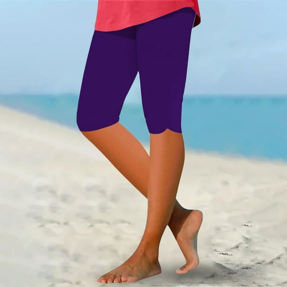 nochalofo Purple Womens Sweatpants, Capri Leggings for Women Knee Length Capri Leggings Summer Cropped Pants Casual Solid Comfy Capris