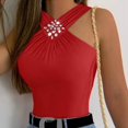 thumbnail image 1 of nochalofo Red Halter Leisure Womens Tops, Racer Back Tank Top Padded Ribbed Long Tank Basic Tops, 1 of 6